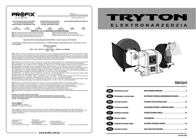 Page 1 de la notice Manuel utilisateur Tryton TSO15251