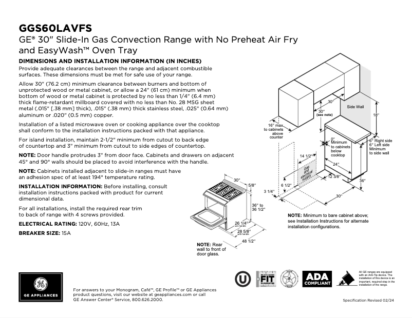 Page n°1 - Fiche technique GE GGS60LAVFS
