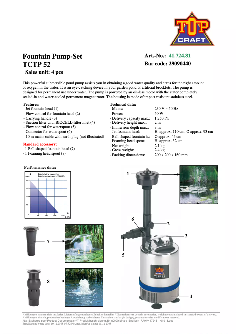 Page 1 de la notice Manuel utilisateur Topcraft TCTP 52