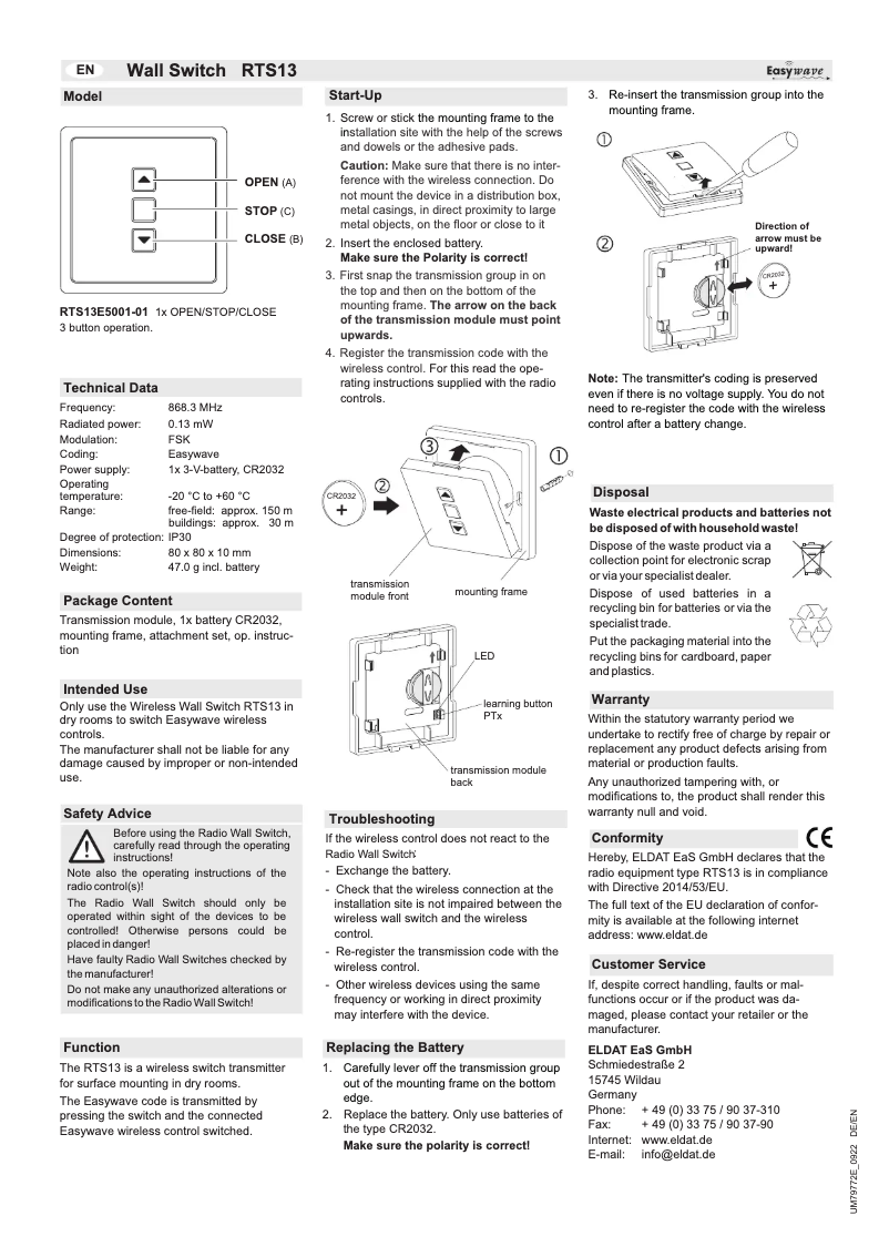 Page n°1 - Manuel utilisateur Eldat RTS13