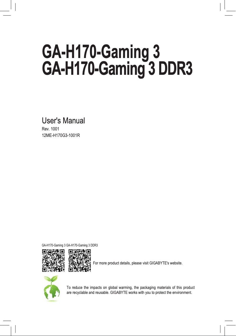 Image de la première page du manuel de l'appareil GA-H170-Gaming 3