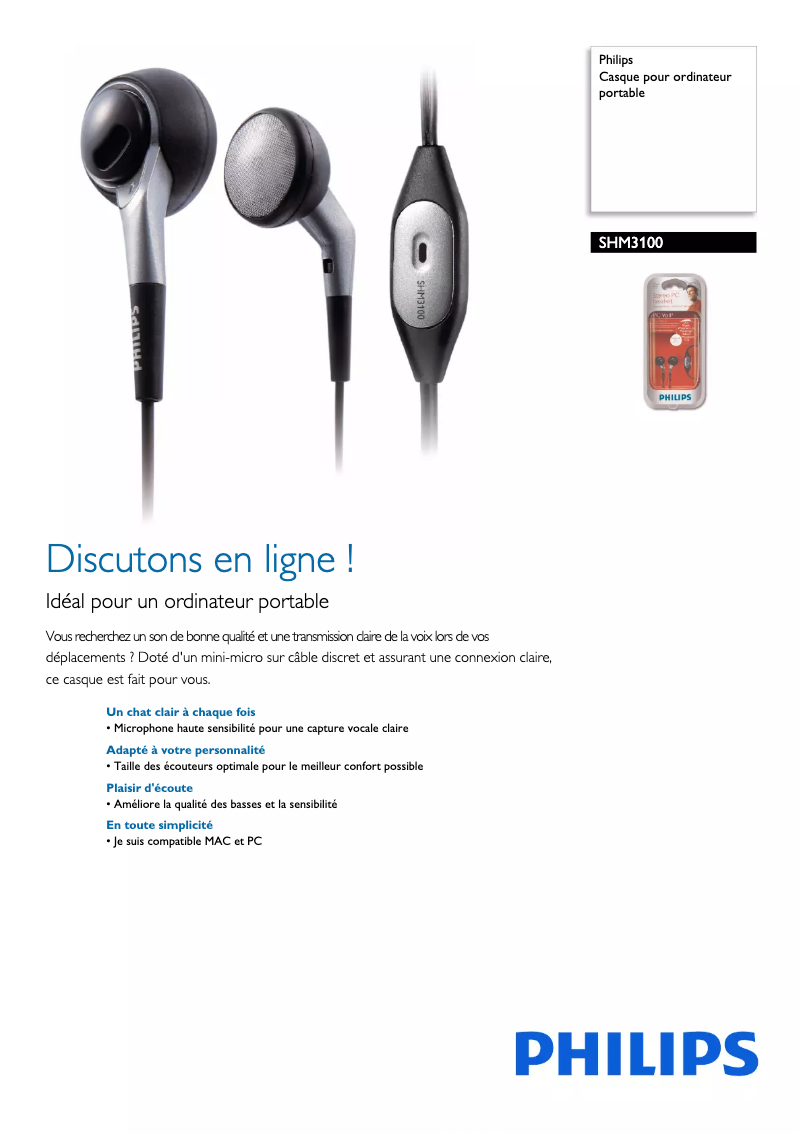 Page n°1 - Fiche technique Philips SHM3100