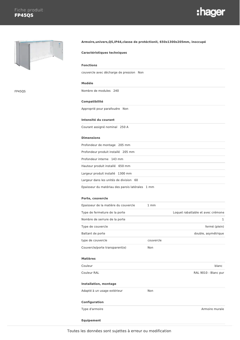 Page n°1 - Manuel utilisateur Hager FP45QS