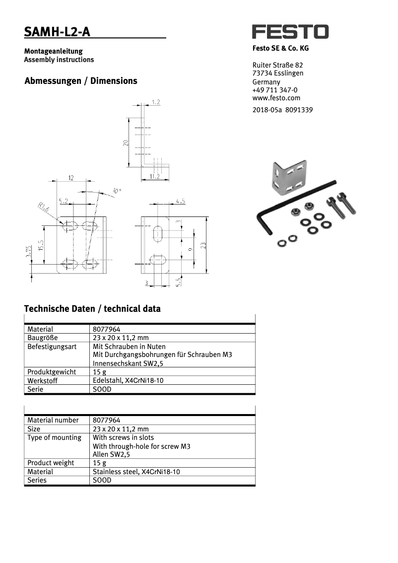 Page n°1 - Manuel utilisateur Festo SAMH-L2-A