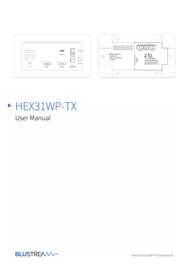 Page n°1 - Manuel utilisateur Blustream HEX31WP-TX