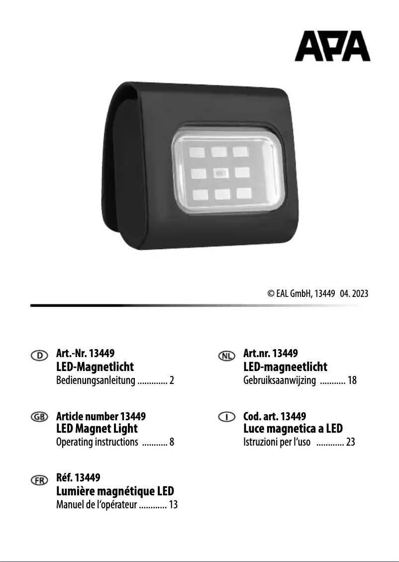 Page 1 de la notice Manuel utilisateur APA 13499