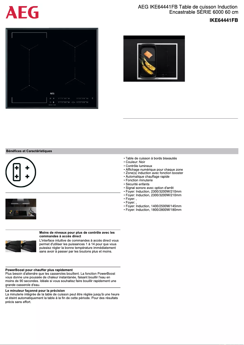 Page 1 de la notice Fiche technique AEG IKE64441FB