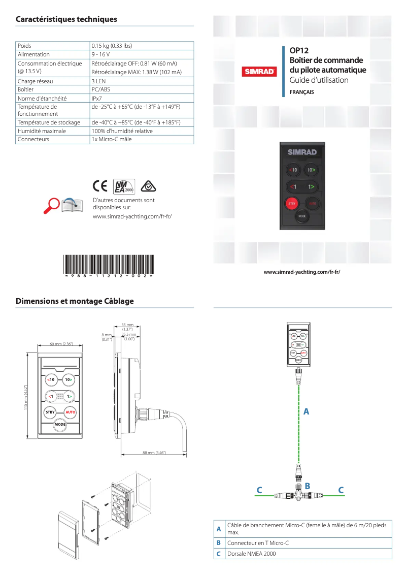 Page n°1 - Manuel utilisateur Simrad OP12