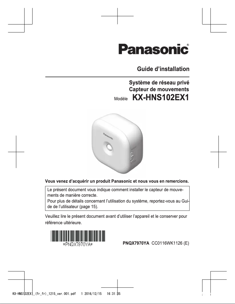 Page 1 de la notice Manuel utilisateur Panasonic KX-HNS102EX1