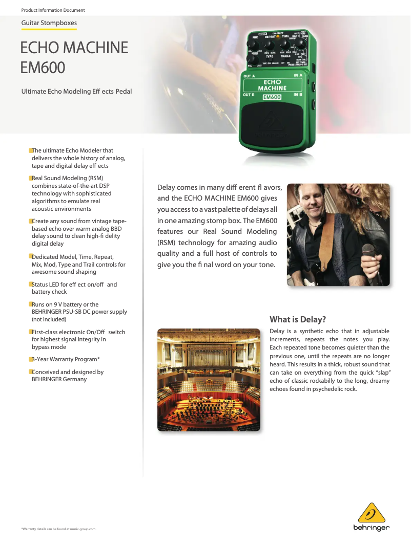 Page 1 de la notice Fiche technique Behringer Echo Machine EM600