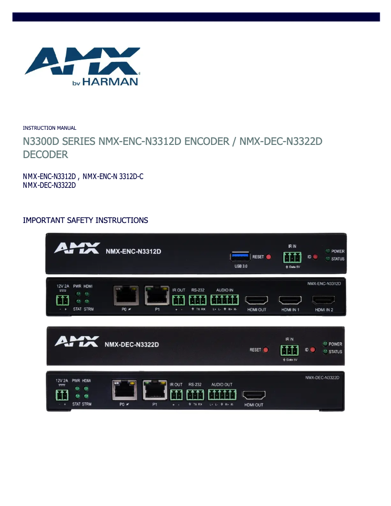 Page n°1 - Manuel utilisateur AMX NMX-ENC-N3312D