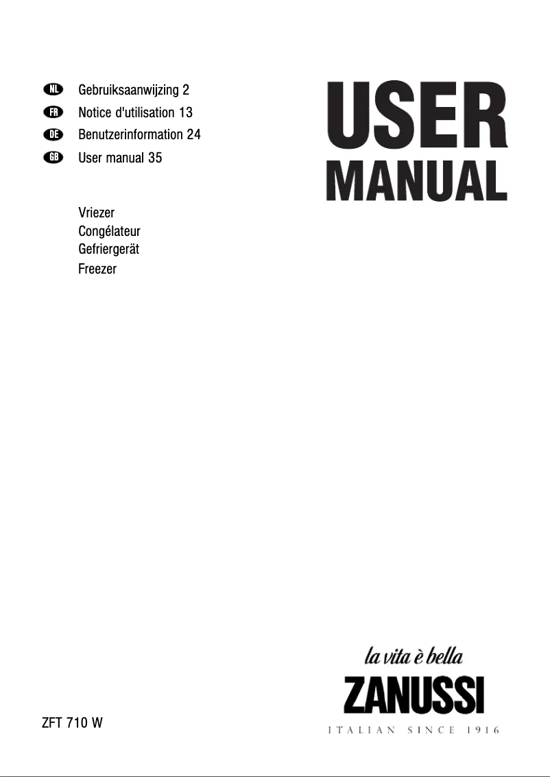 Page 1 de la notice Manuel utilisateur Zanussi ZFT 710 W