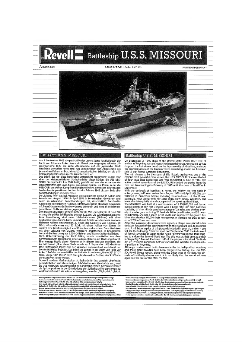 Page n°1 - Manuel utilisateur Revell USS Missouri 1944-1945