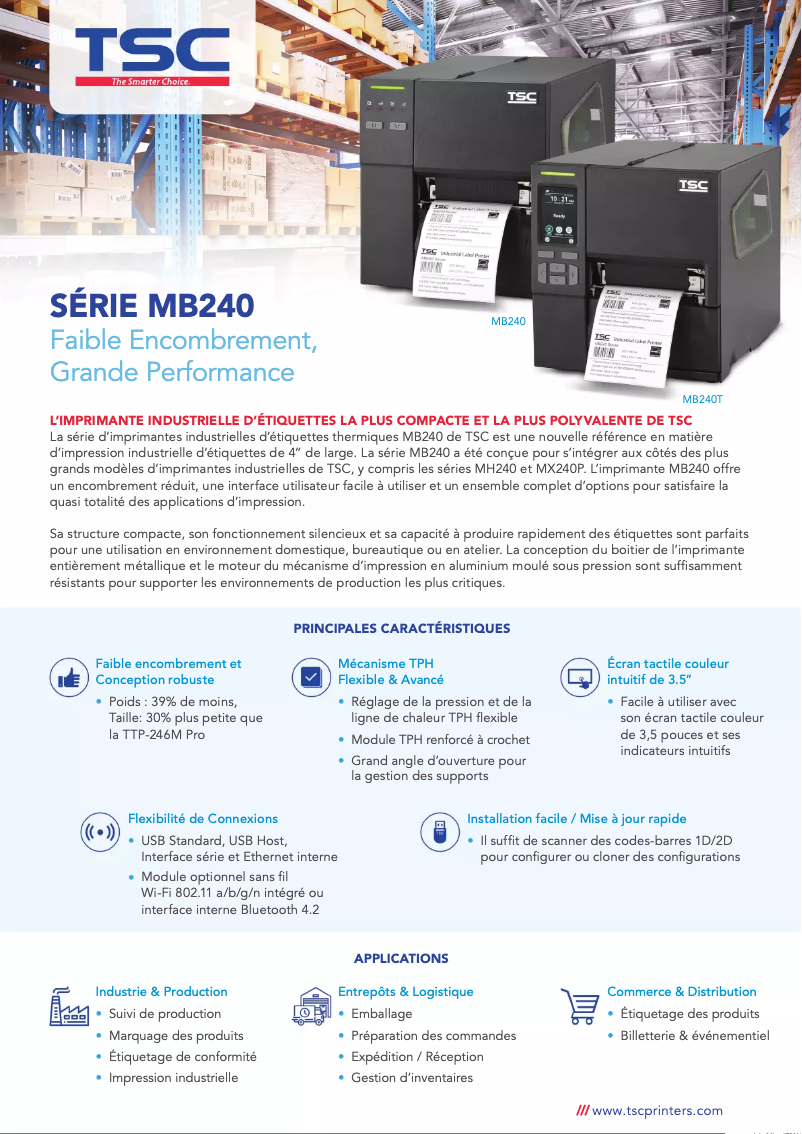 Page 1 de la notice Fiche technique TSC MB240