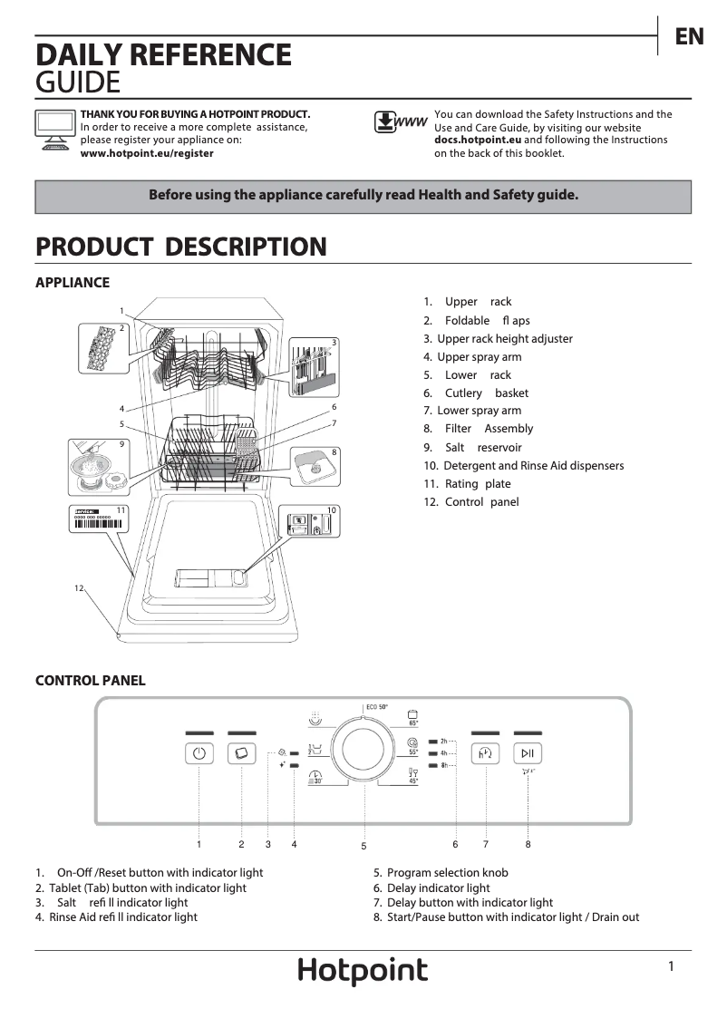 Page 1 de la notice Manuel utilisateur Hotpoint HSFE 1B19 S UK