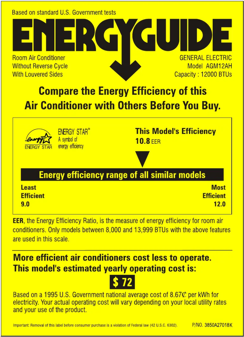Page n°1 - Label énergétique GE AGM12AH