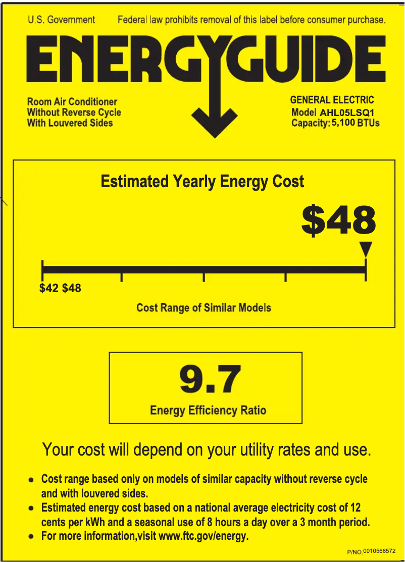 Page 1 de la notice Label énergétique GE AHL05LS