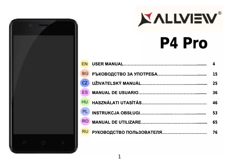 Page n°1 - Manuel utilisateur Allview P4 Pro