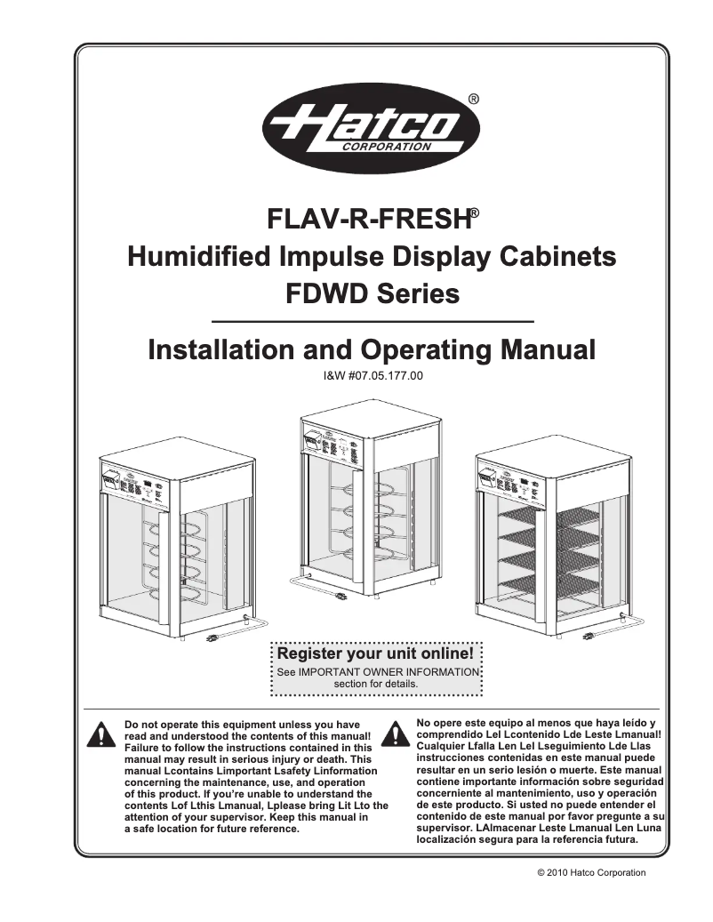 Page 1 de la notice Manuel utilisateur Hatco Flav-R-Fresh FDWD-2