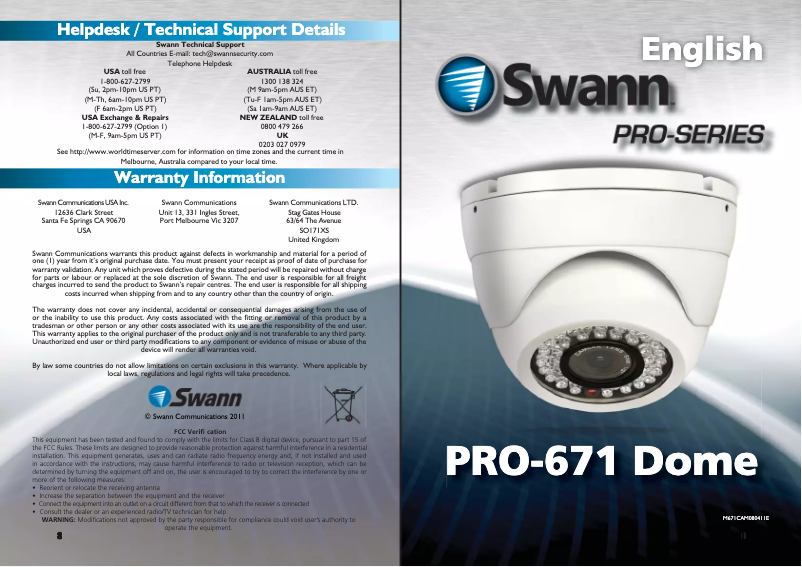 Page n°1 - Manuel utilisateur Swann Pro-671