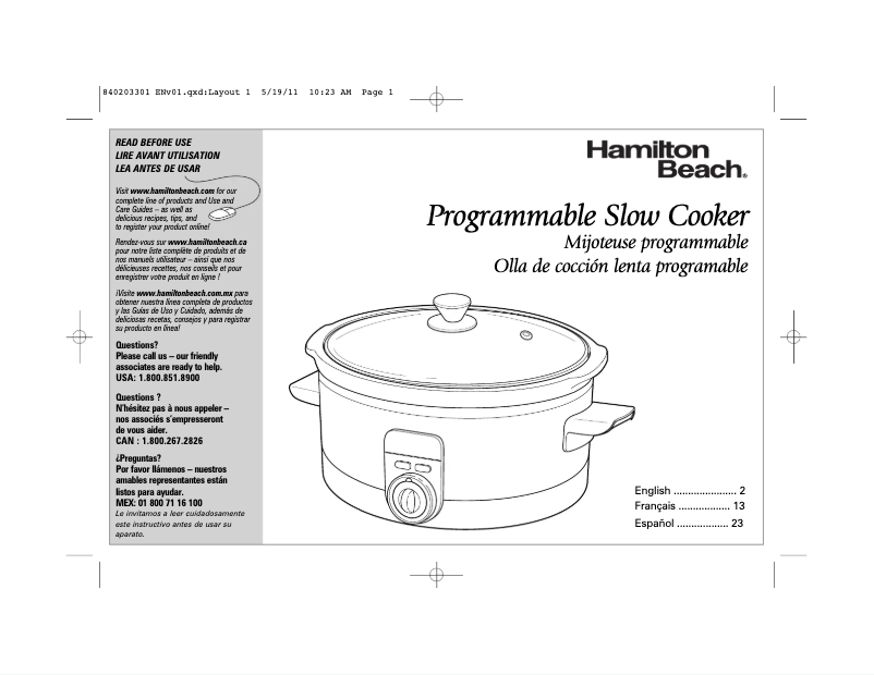 Page 1 de la notice Manuel utilisateur Hamilton Beach 33565