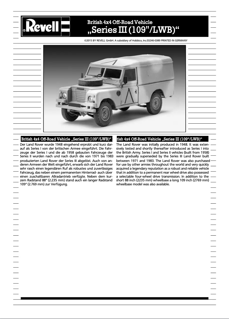 Page n°1 - Manuel utilisateur Revell British 4x4 Off-Road Vehicle SeriesIII (109 /LWB)