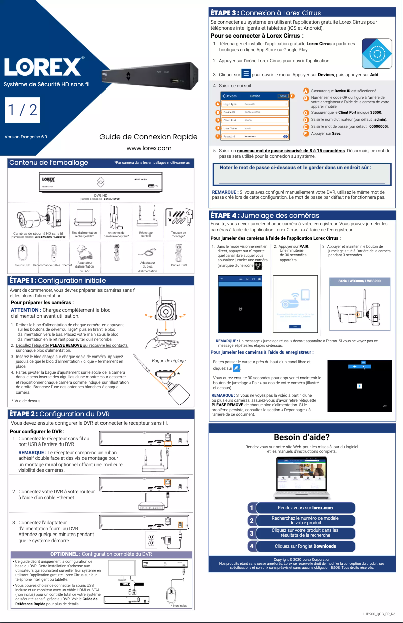 Page n°1 - Guide de démarrage rapide Lorex LHB906