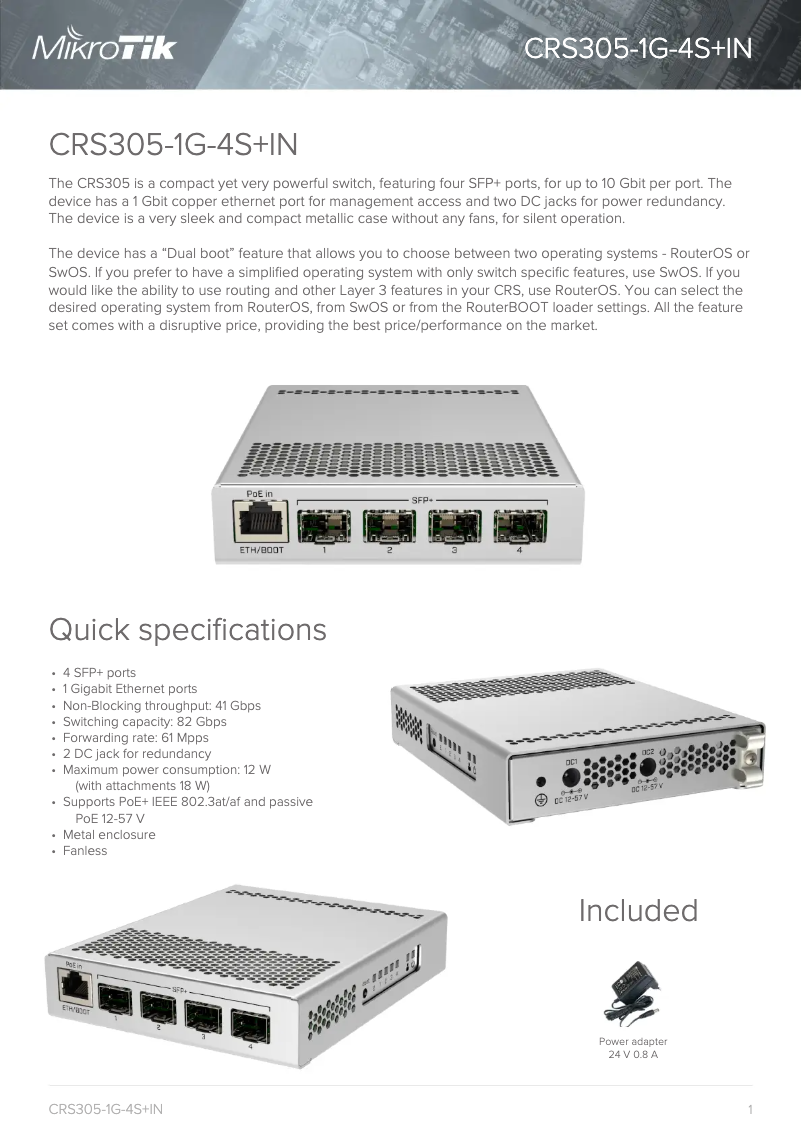 Image de la première page du manuel de l'appareil CRS305-1G-4S+IN