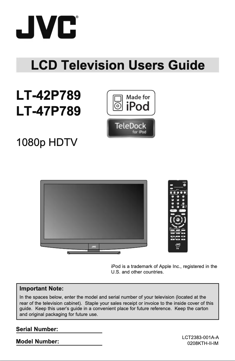 Page 1 de la notice Manuel utilisateur JVC LT-42P789