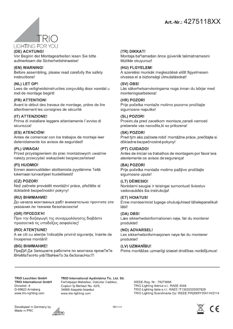 Page n°1 - Manuel utilisateur Trio Lighting Shanghai 427511801