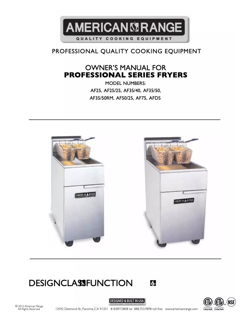 Page n°1 - Manuel utilisateur American Range AF35/50