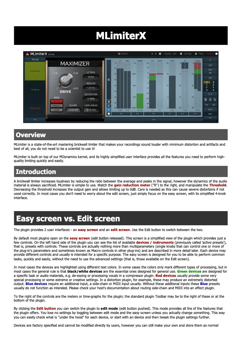 Page 1 de la notice Manuel utilisateur MeldaProduction MDynamicsLimiter