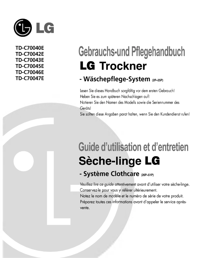 Page 1 de la notice Manuel utilisateur LG TD-C70042E