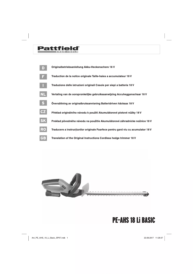 Image de la première page du manuel de l'appareil PE-AHS 18 Li Basic