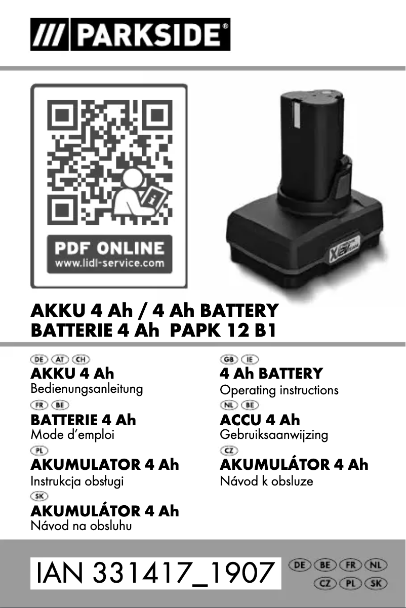 Page n°1 - Manuel utilisateur Parkside PAPK 12 B1