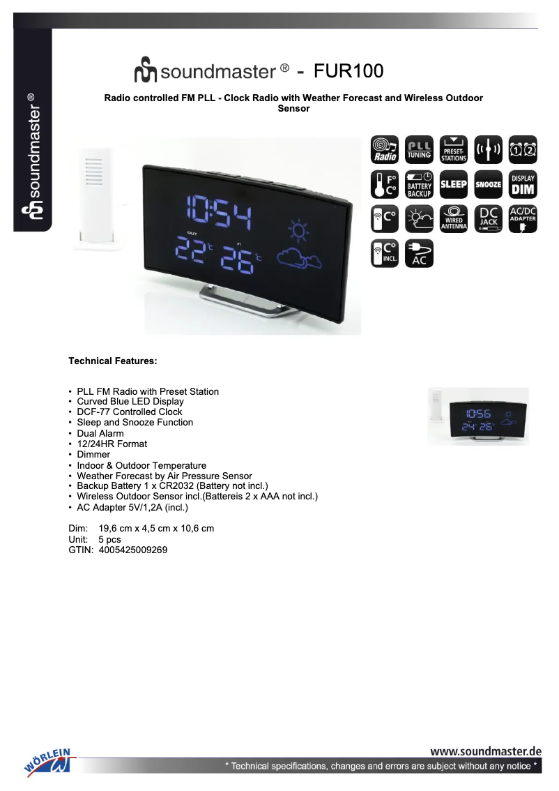 Page n°1 - Fiche technique Soundmaster FUR100