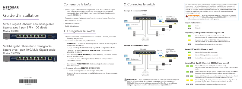 Page n°1 - Guide d'installation Netgear GS108MX