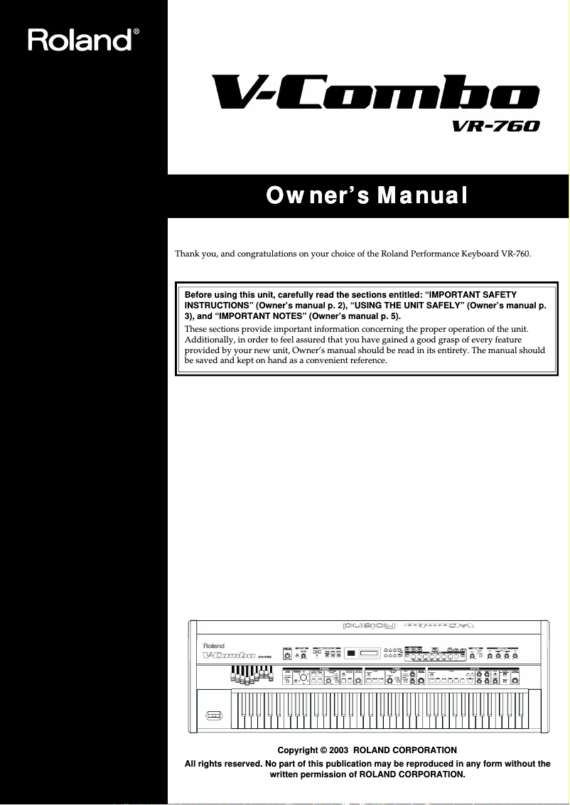 Page 1 de la notice Manuel utilisateur Roland VR-760