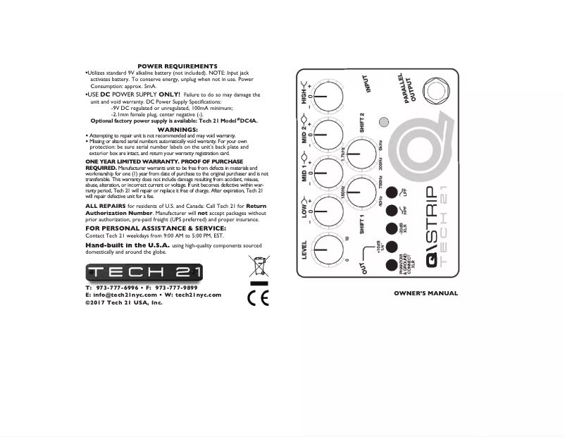 Page 1 de la notice Manuel utilisateur Tech 21 QStrip