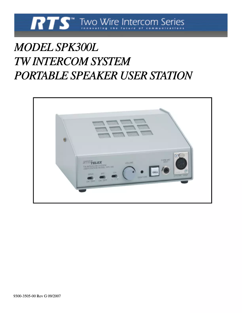 Page 1 de la notice Manuel utilisateur RTS SPK-300L