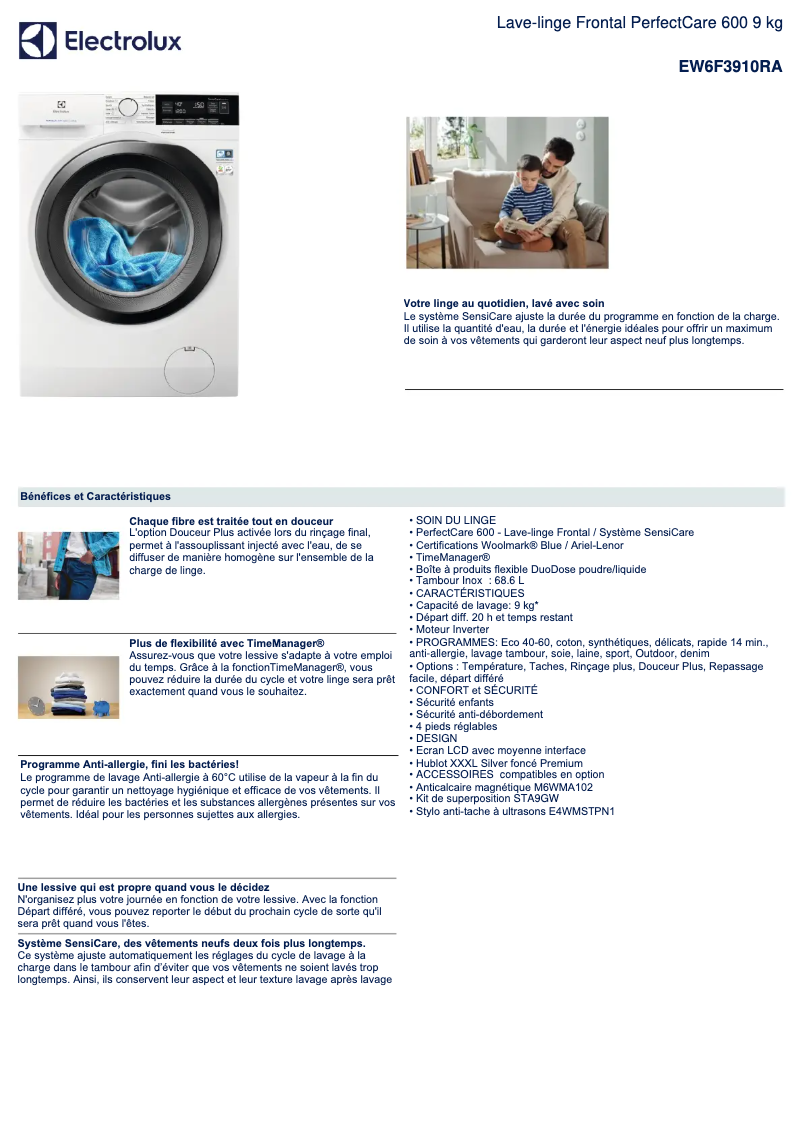 Image de la première page du manuel de l'appareil EW6F3910RA