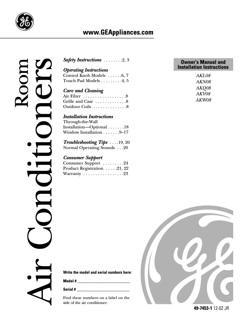 Page 1 de la notice Guide d'installation GE AKQ08FA