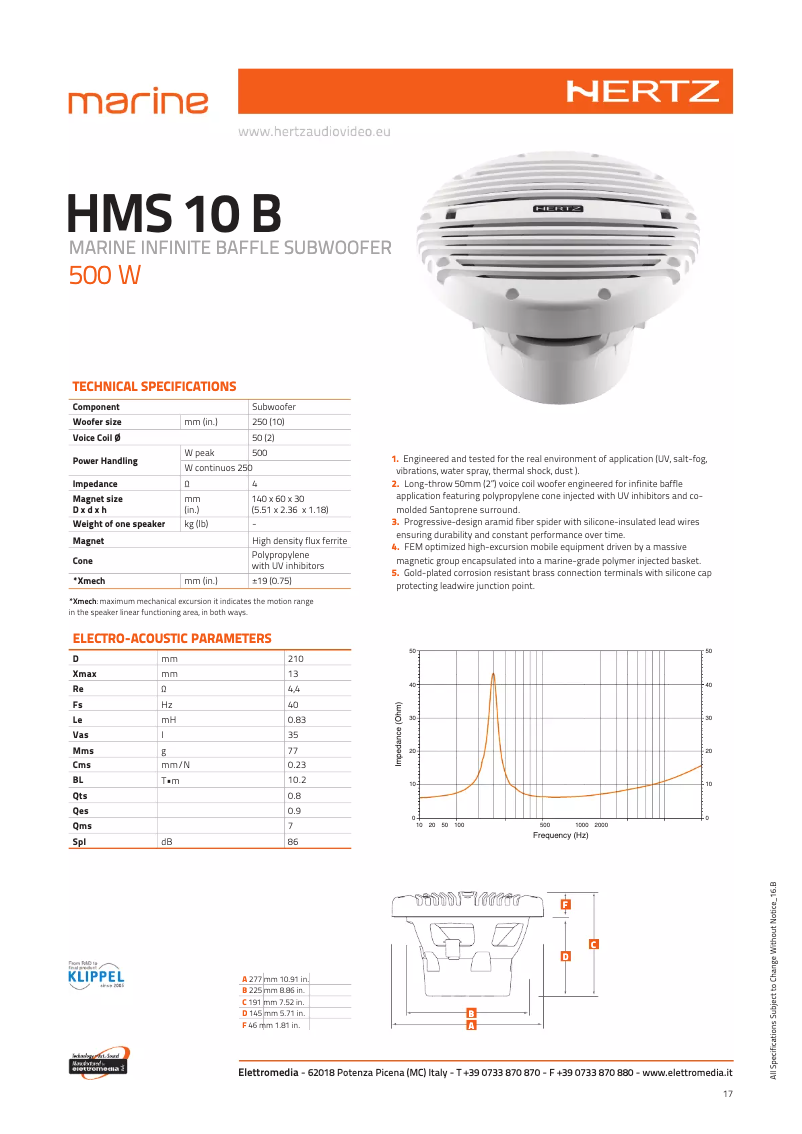 Page 1 de la notice Fiche technique Hertz HMS10B