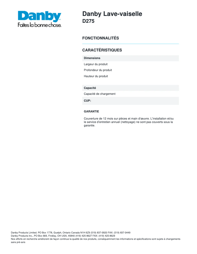 Image de la première page du manuel de l'appareil D275