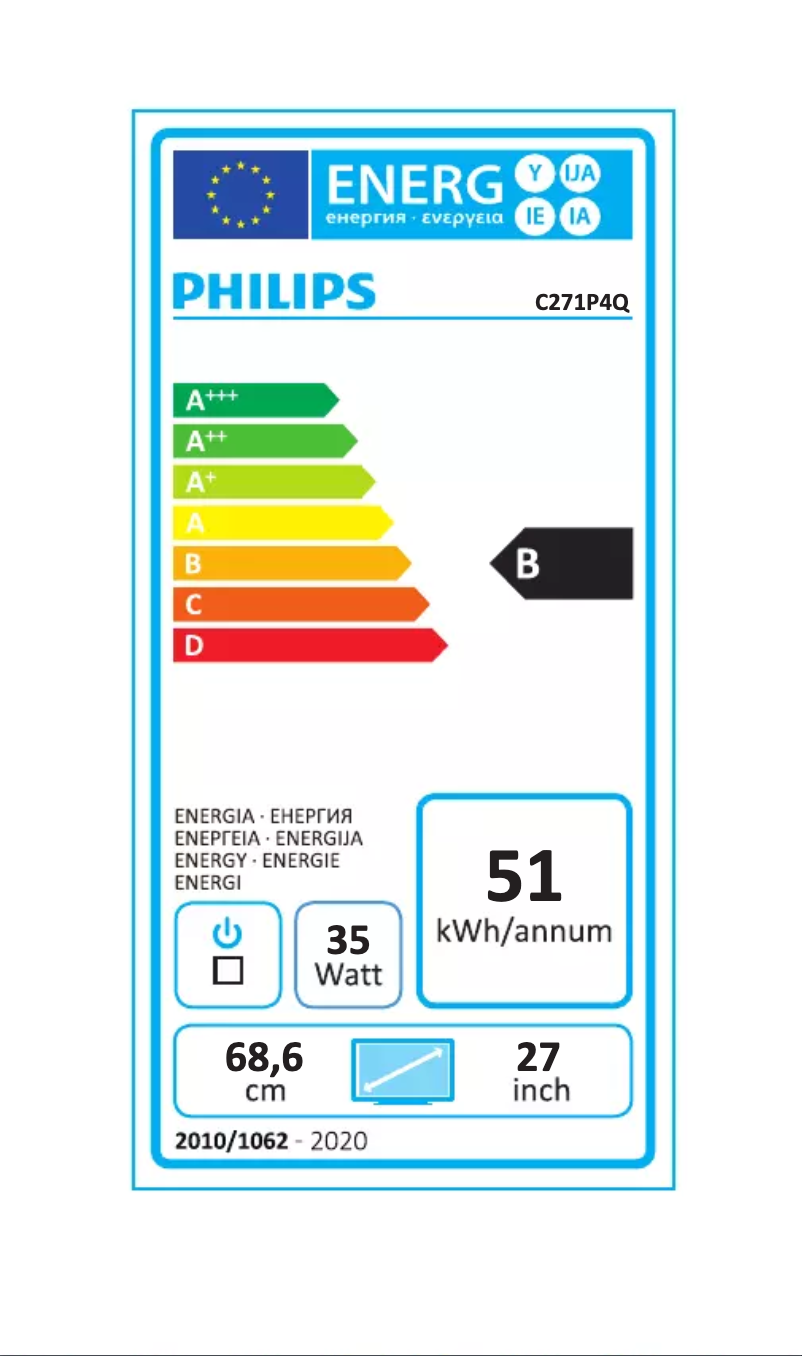 Page n°1 - Label énergétique Philips Brilliance C271P4QPJEW