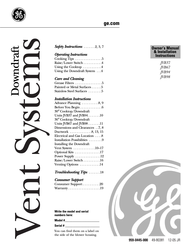 Page 1 de la notice Guide d'installation GE Profile JVB37HWW