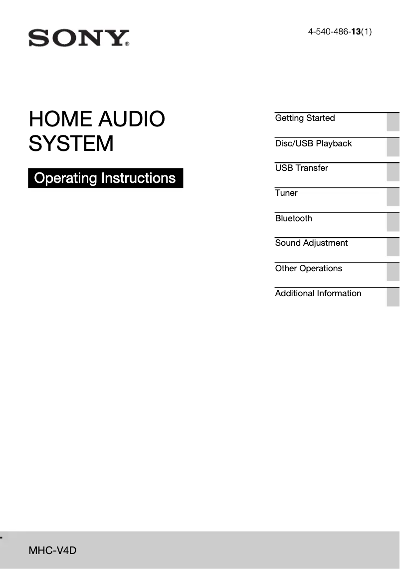 Page 1 de la notice Manuel utilisateur Sony MHC-V4D