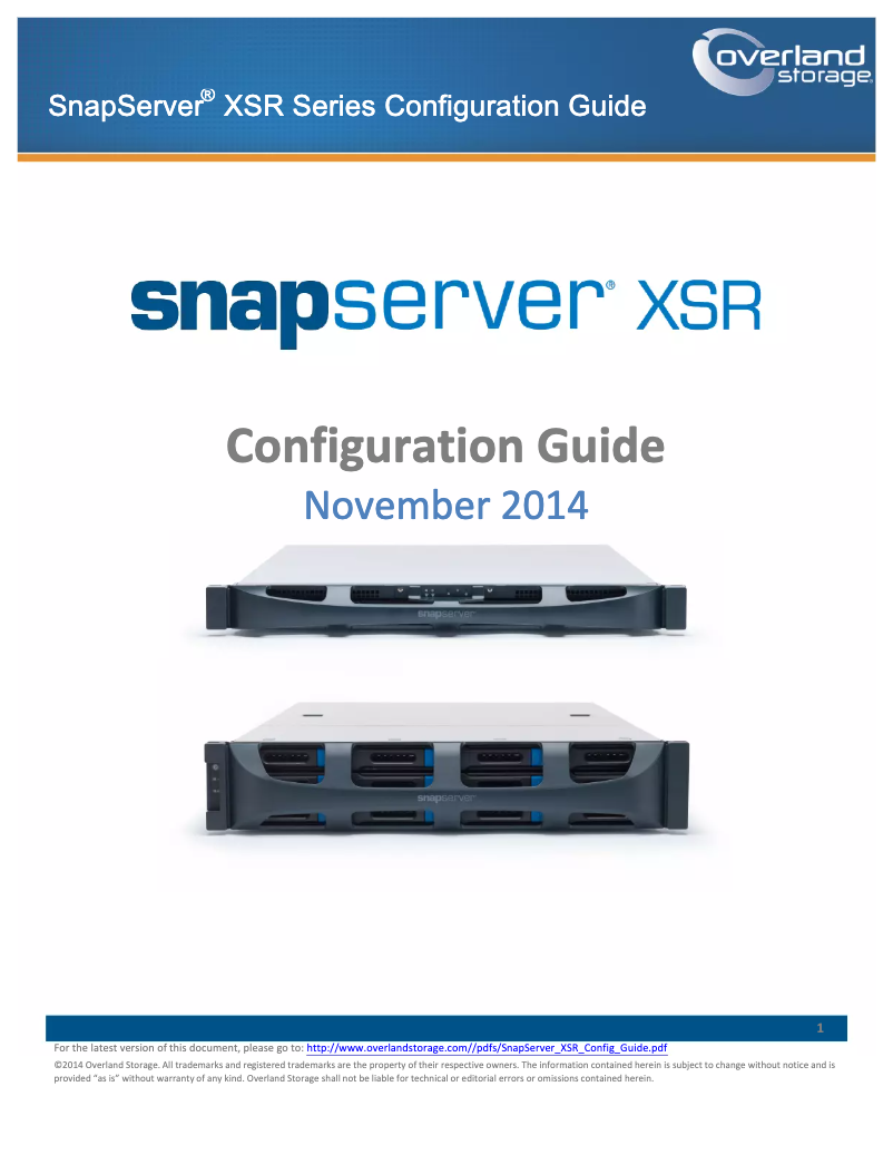 Page n°1 - Manuel utilisateur Overland Storage SnapServer XSR 120