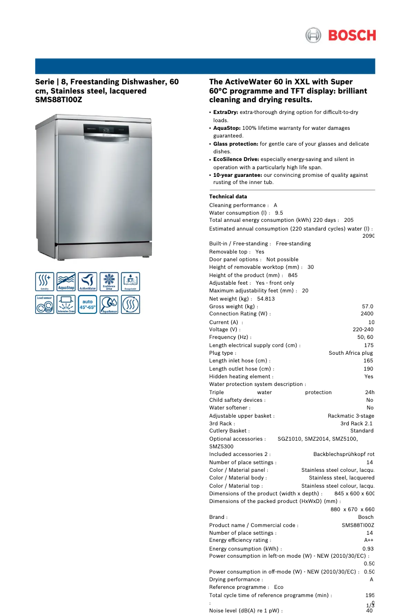 Image de la première page du manuel de l'appareil SMS88TI00Z