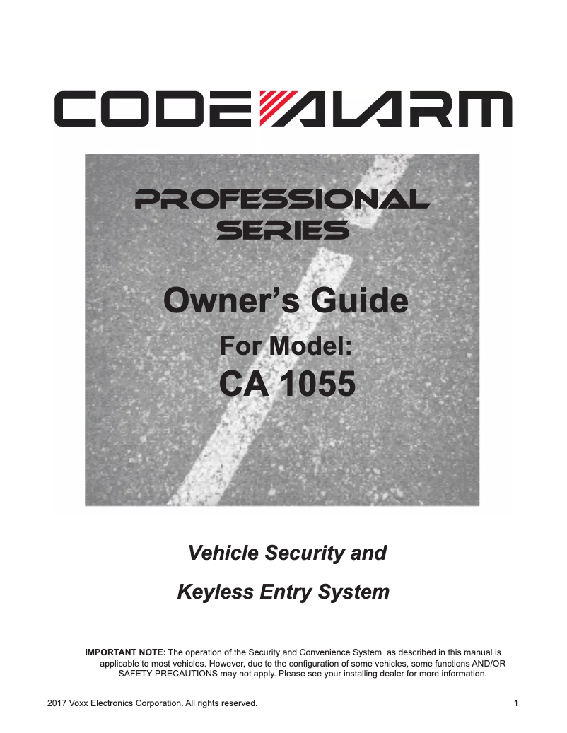 Page n°1 - Manuel utilisateur audiovox Code Alarm CA 1055